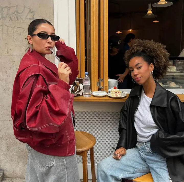 Ingrid | Oversized Leather Bomber Jacket Luvy Boutique