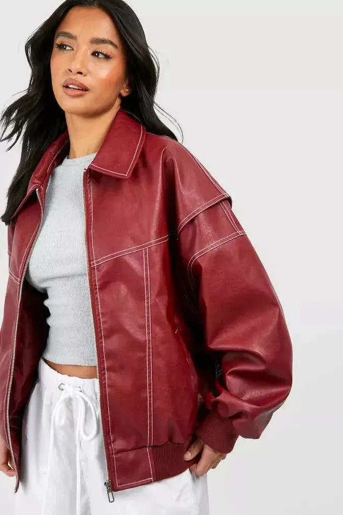 Ingrid | Oversized Leather Bomber Jacket Luvy Boutique