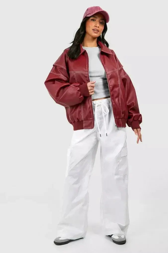 Ingrid | Oversized Leather Bomber Jacket Luvy Boutique