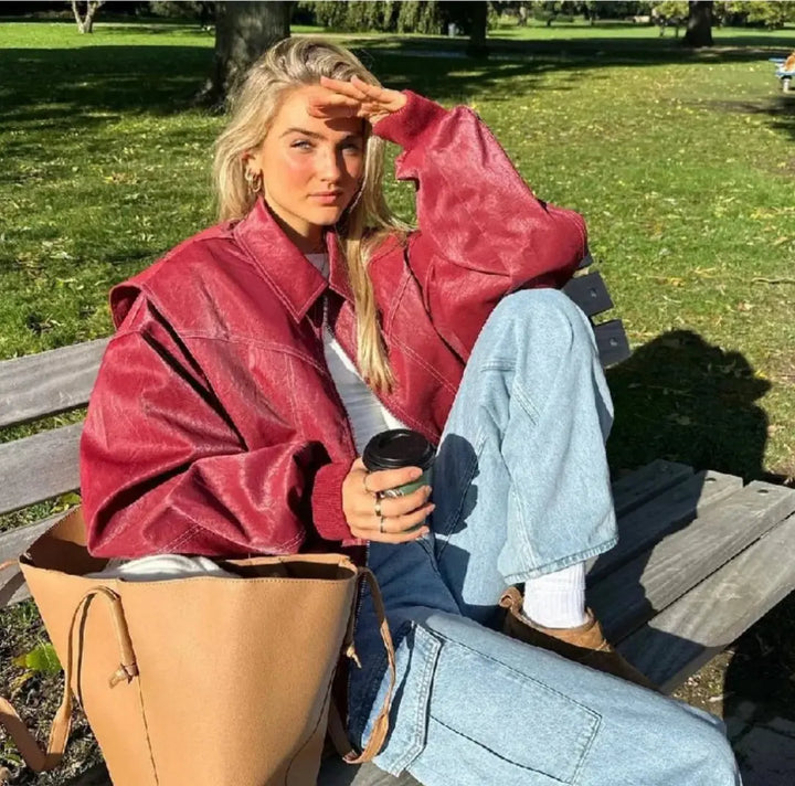 Ingrid | Oversized Leather Bomber Jacket Luvy Boutique