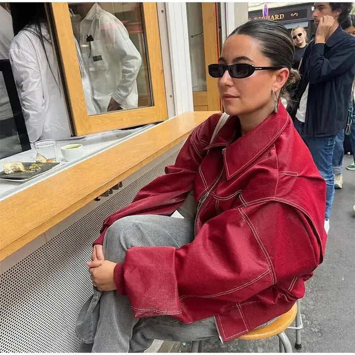 Ingrid | Oversized Leather Bomber Jacket Luvy Boutique