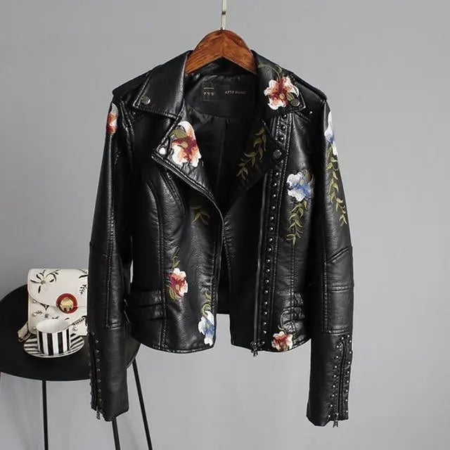 Ella | Stylish Embroidered Leather Jacket Luvy Boutique
