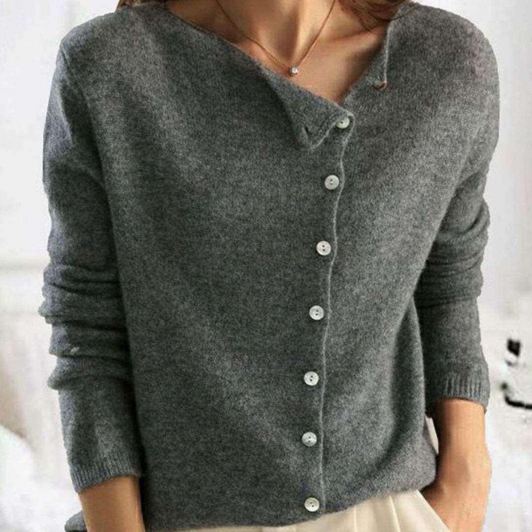 Women's Asymmetric V-Neck Button-Front Knit Cardigan Sweater - Grey