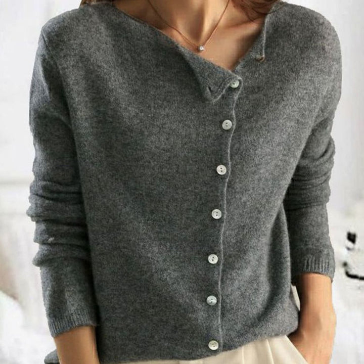 Women's Asymmetric V-Neck Button-Front Knit Cardigan Sweater - Grey