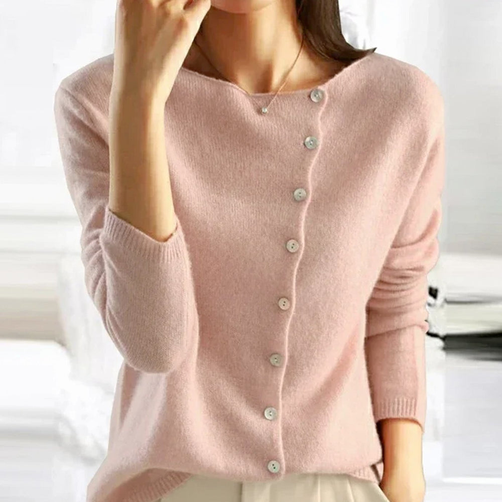 Women's Asymmetric V-Neck Button-Front Knit Cardigan Sweater - Pink