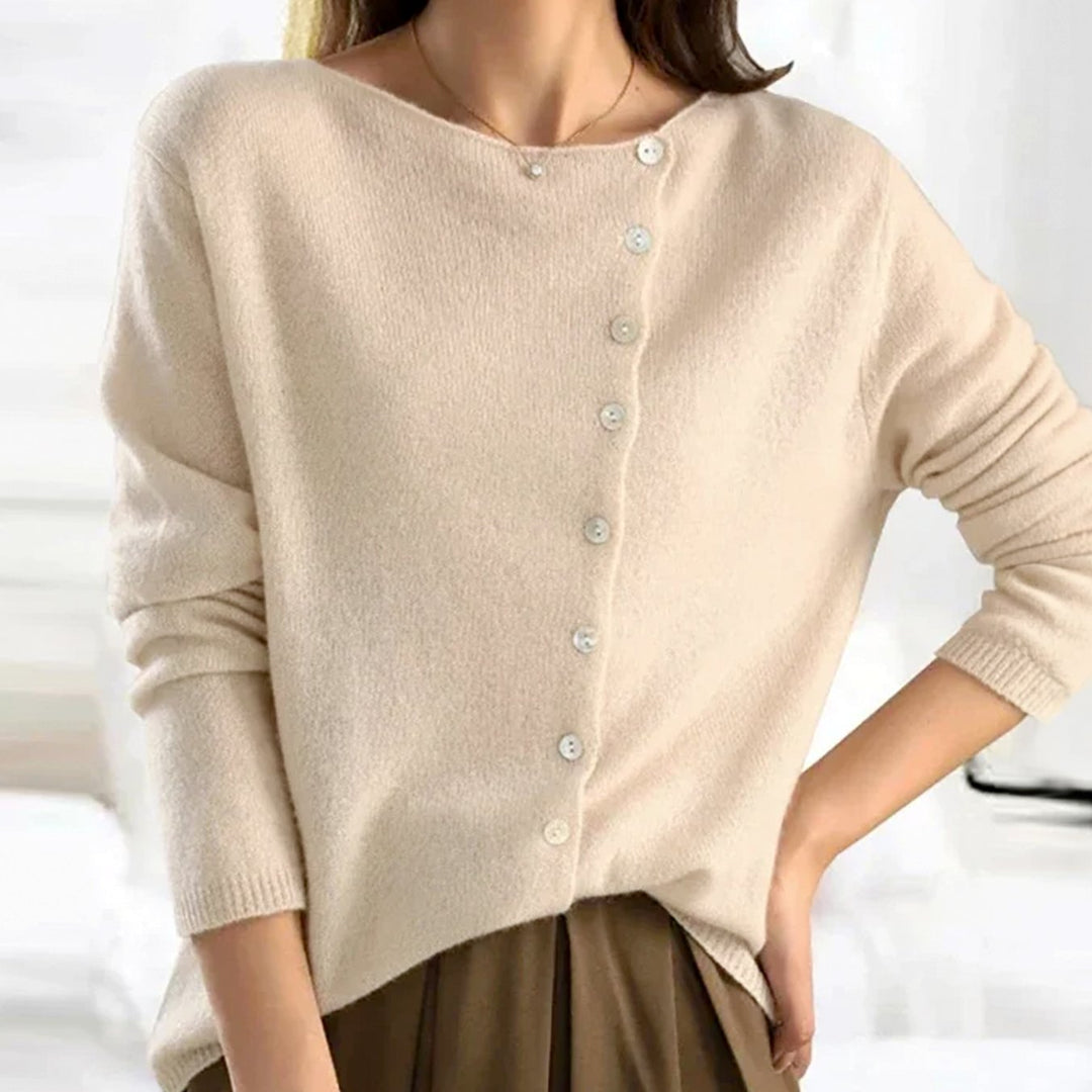 Women's Asymmetric V-Neck Button-Front Knit Cardigan Sweater - Beige