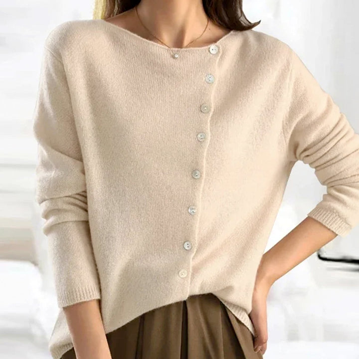 Women's Asymmetric V-Neck Button-Front Knit Cardigan Sweater - Beige