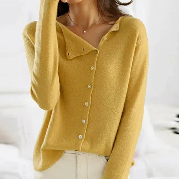 Women's Asymmetric V-Neck Button-Front Knit Cardigan Sweater - Yellow