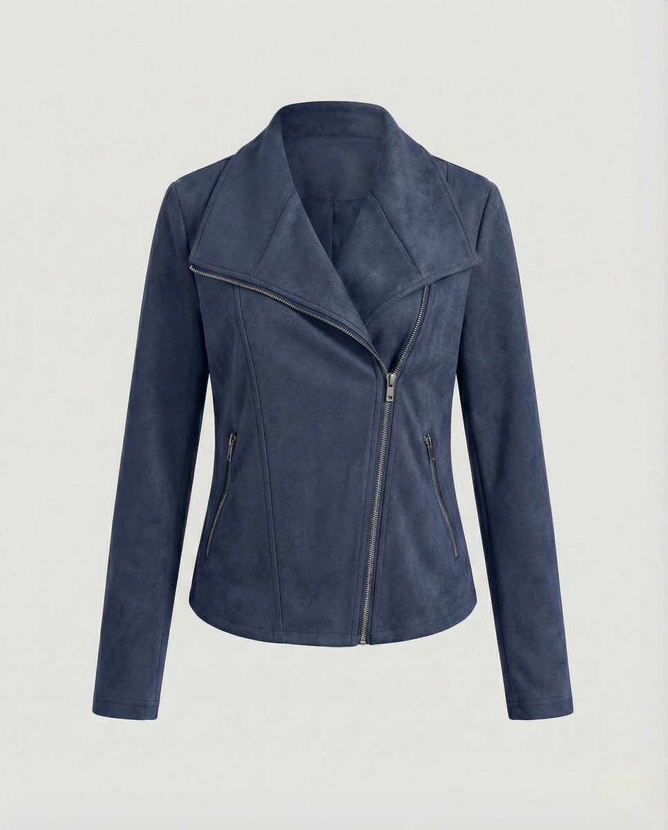 Women's Asymmetric-Zip Tailored Suede-Look Biker Leather Jacket