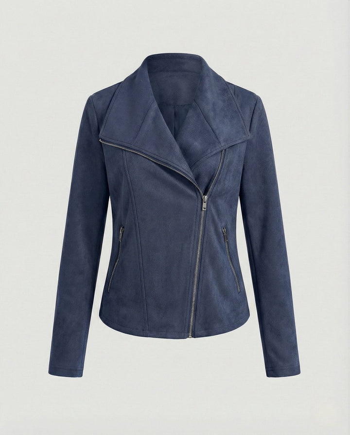 Women's Asymmetric-Zip Tailored Suede-Look Biker Leather Jacket