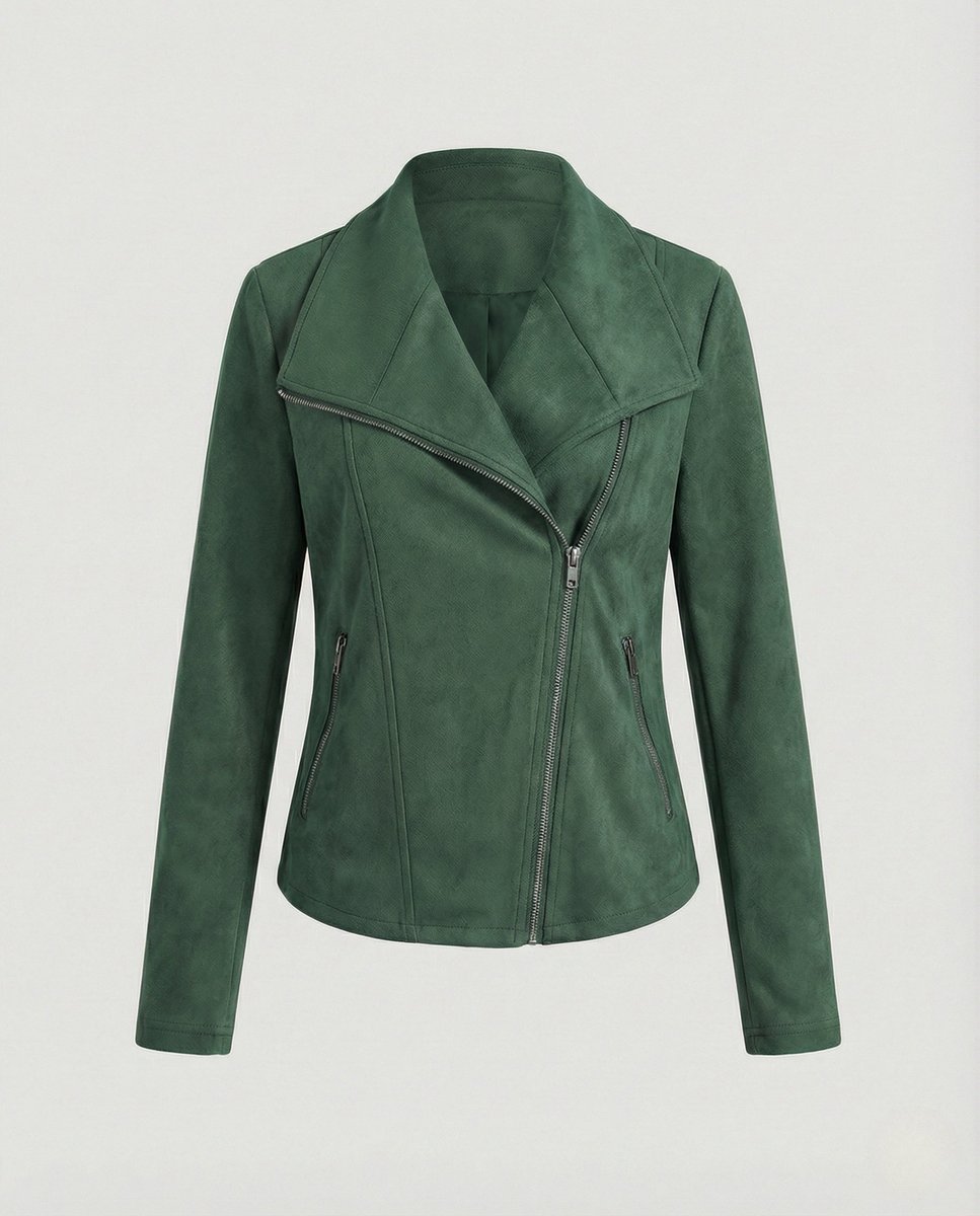 Women's Asymmetric-Zip Tailored Suede-Look Biker Leather Jacket