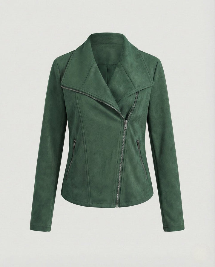 Women's Asymmetric-Zip Tailored Suede-Look Biker Leather Jacket