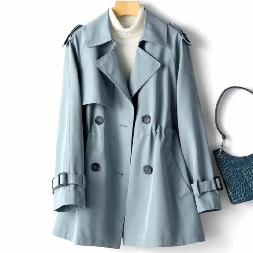 Women's Belted Double-Breasted Trench Coat Epaulette Lapel - Blue