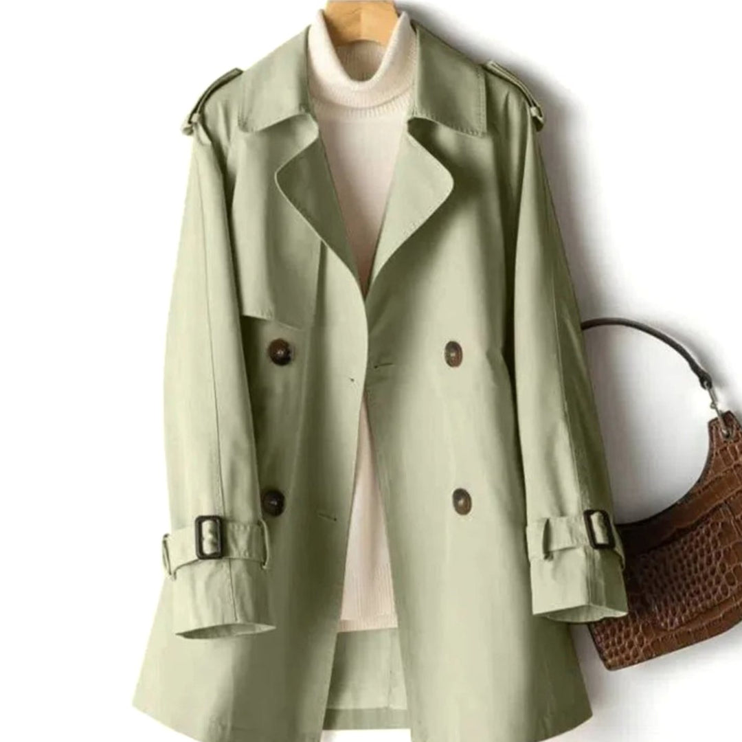 Women's Belted Double-Breasted Trench Coat Epaulette Lapel - Green