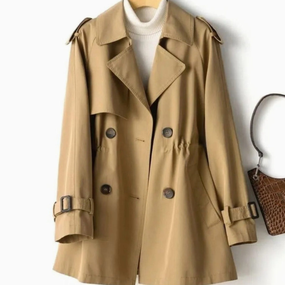 Women's Belted Double-Breasted Trench Coat Epaulette Lapel - Brown