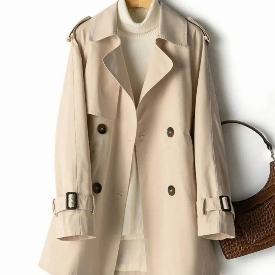 Women's Belted Double-Breasted Trench Coat Epaulette Lapel - Khaki