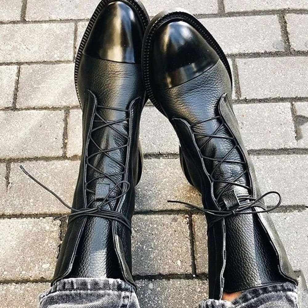 Women's Black Leather Lace-Up Ankle Boots