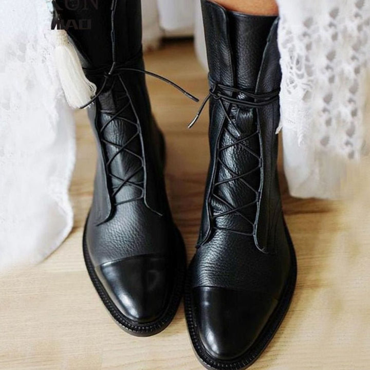 Women's Black Leather Lace-Up Ankle Boots