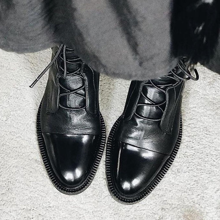 Women's Black Leather Lace-Up Ankle Boots
