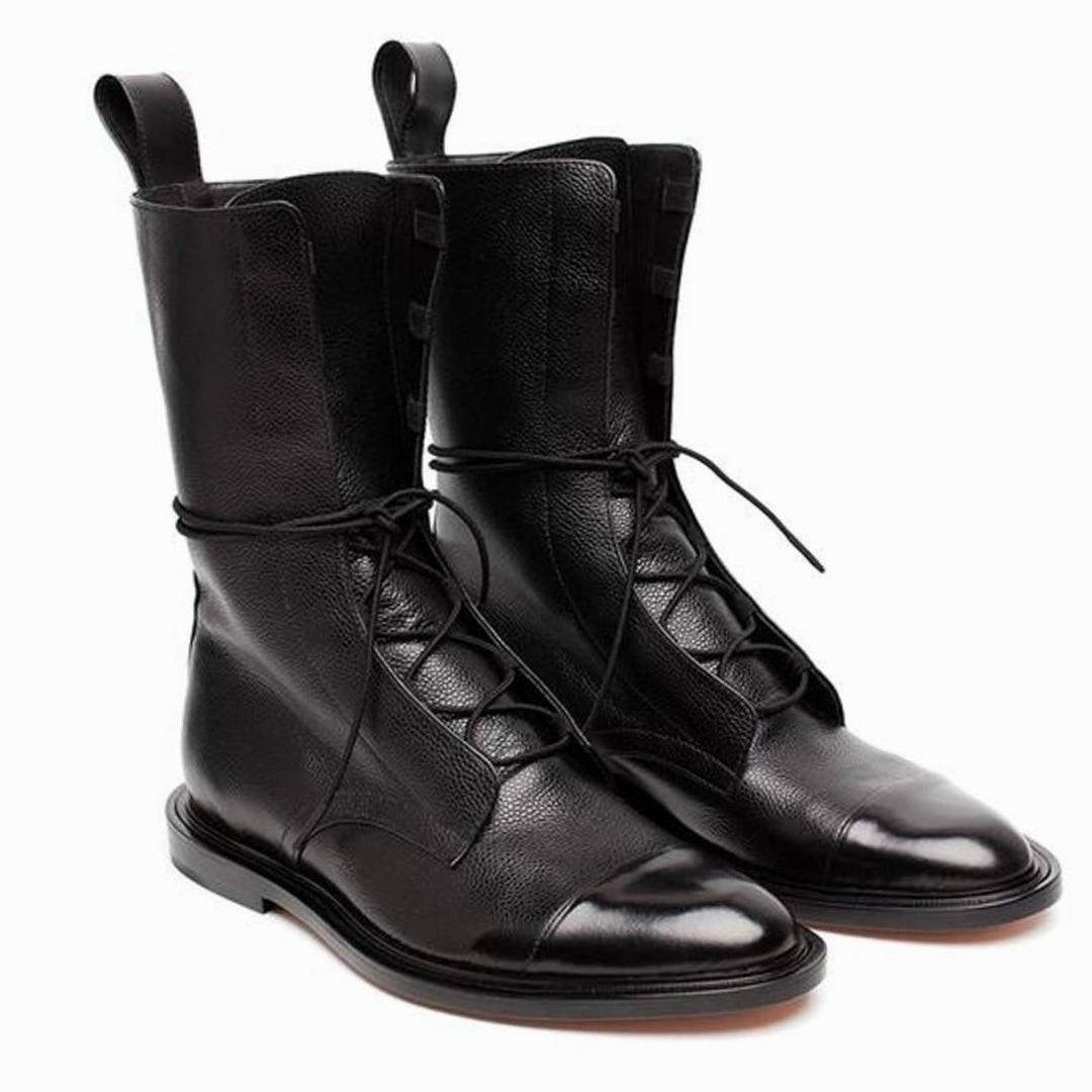 Women's Black Leather Lace-Up Ankle Boots