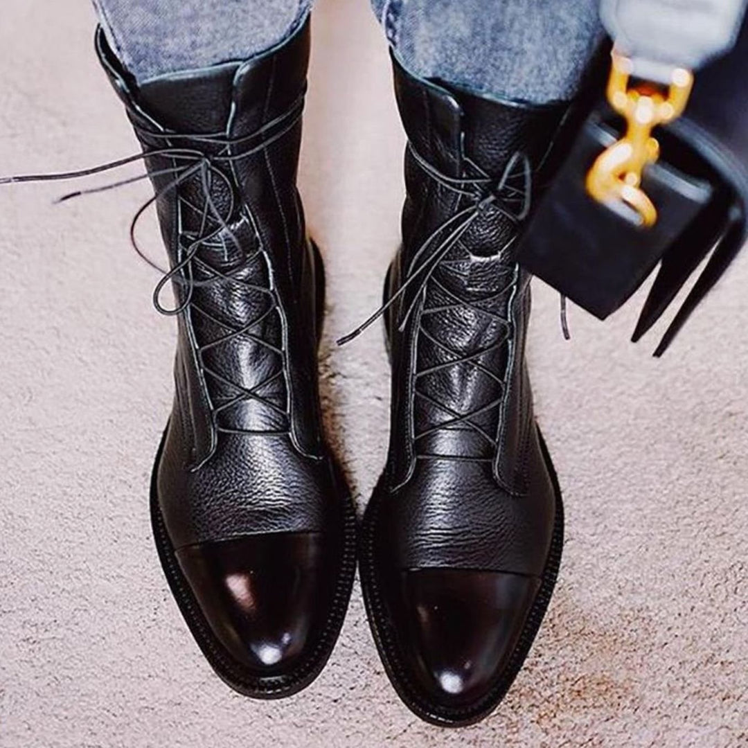 Women's Black Leather Lace-Up Ankle Boots