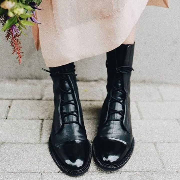 Women's Black Leather Lace-Up Ankle Boots