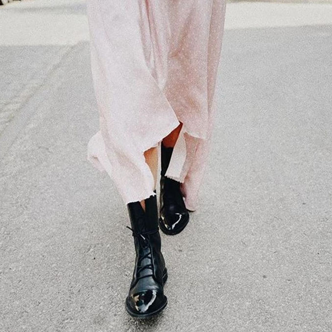 Women's Black Leather Lace-Up Ankle Boots