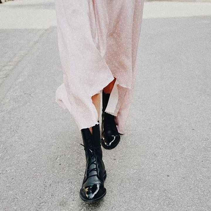 Women's Black Leather Lace-Up Ankle Boots