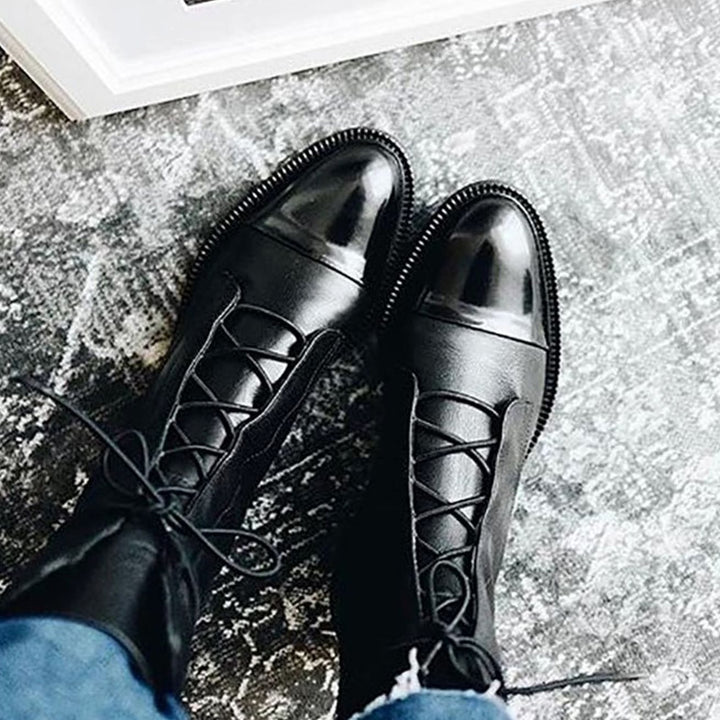 Women's Black Leather Lace-Up Ankle Boots