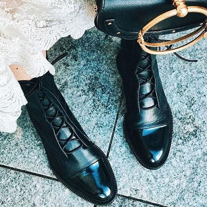 Women's Black Leather Lace-Up Ankle Boots