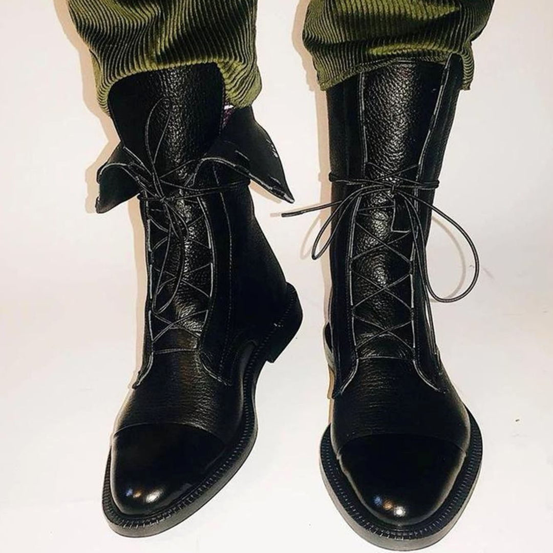 Women's Black Leather Lace-Up Ankle Boots