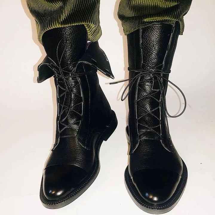 Women's Black Leather Lace-Up Ankle Boots