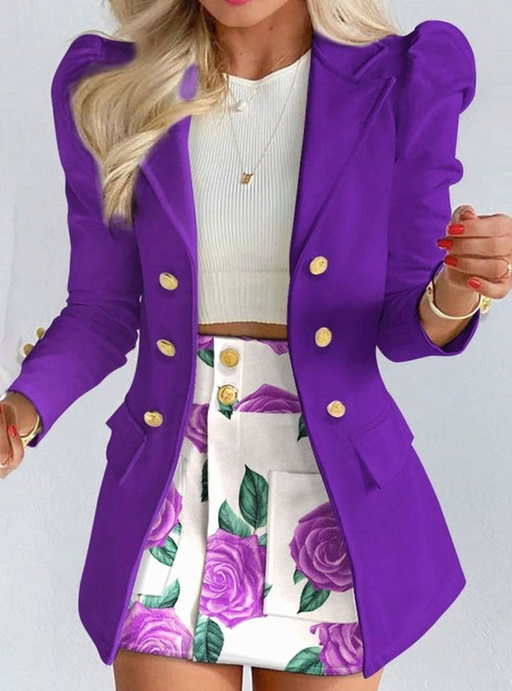 Women's Blazer Floral Skirt Two-Piece Co-ord Set - Purple