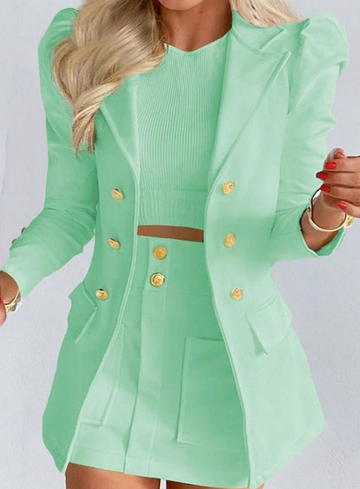 Women's Blazer Floral Skirt Two-Piece Co-ord Set - Light Green