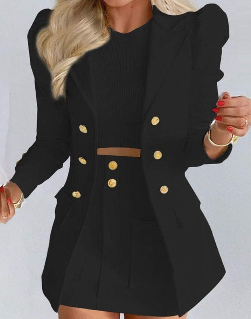 Women's Blazer Floral Skirt Two-Piece Co-ord Set - Black