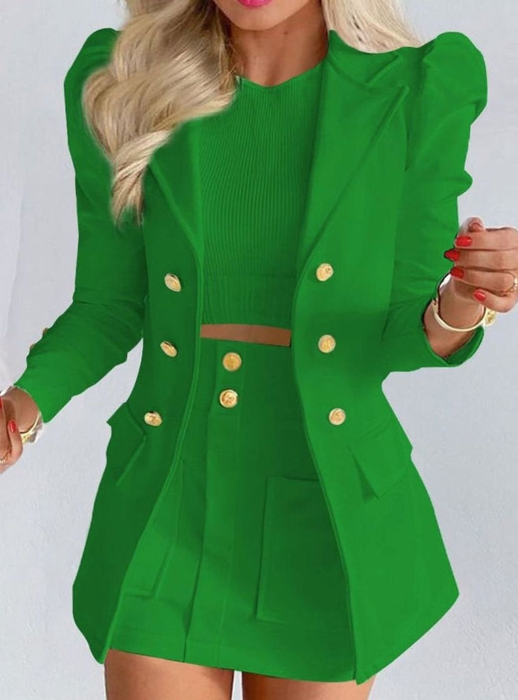 Women's Blazer Floral Skirt Two-Piece Co-ord Set - Green