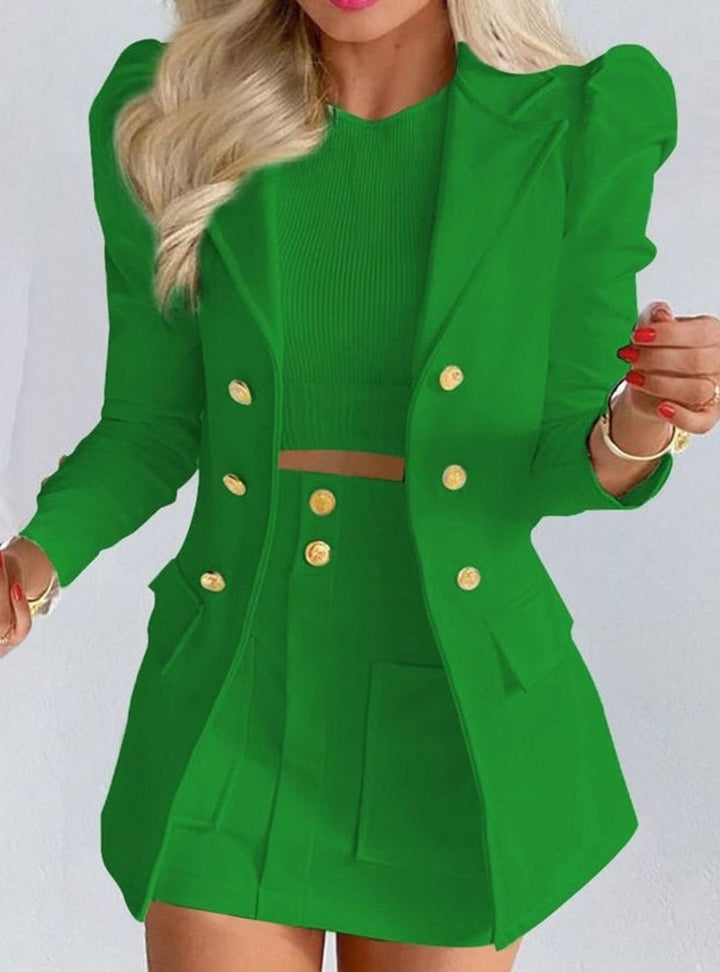 Women's Blazer Floral Skirt Two-Piece Co-ord Set - Green