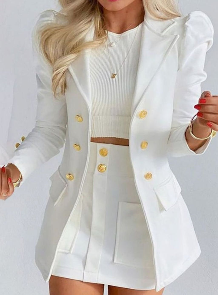 Women's Blazer Floral Skirt Two-Piece Co-ord Set - White