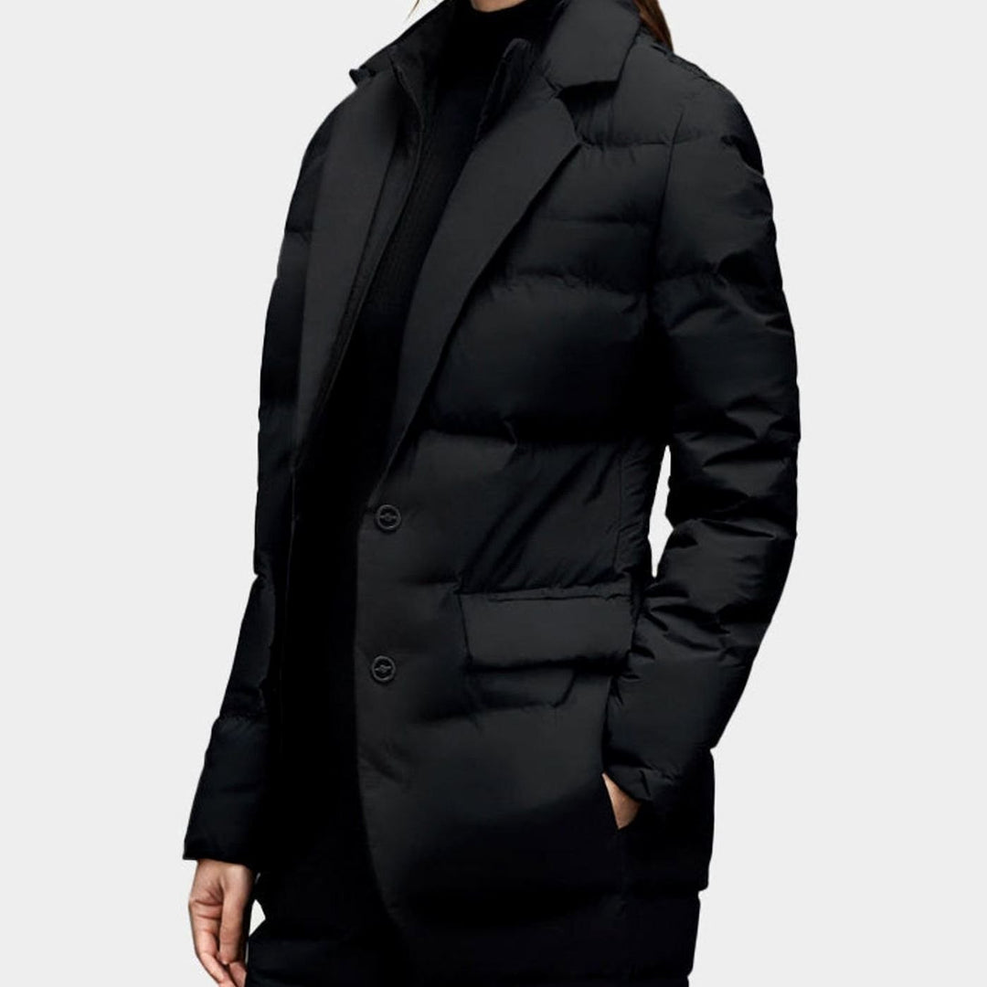 Women's Blazer-Style Quilted Puffer Winter Jacket - Black