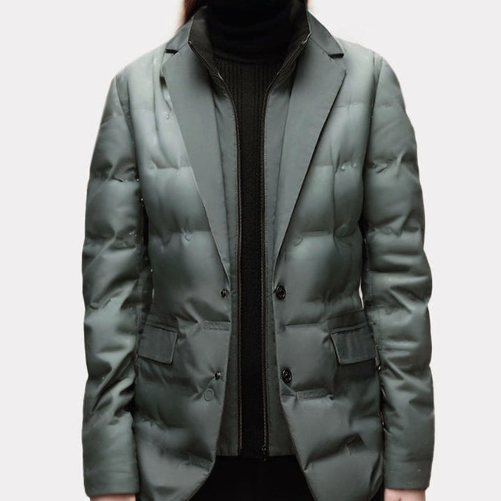 Women's Blazer-Style Quilted Puffer Winter Jacket - Green