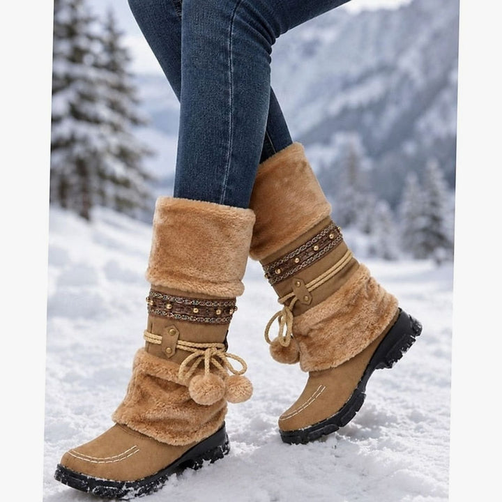 Women's Boho Faux-Fur Cuff Slouch Mid-Calf Winter Boots