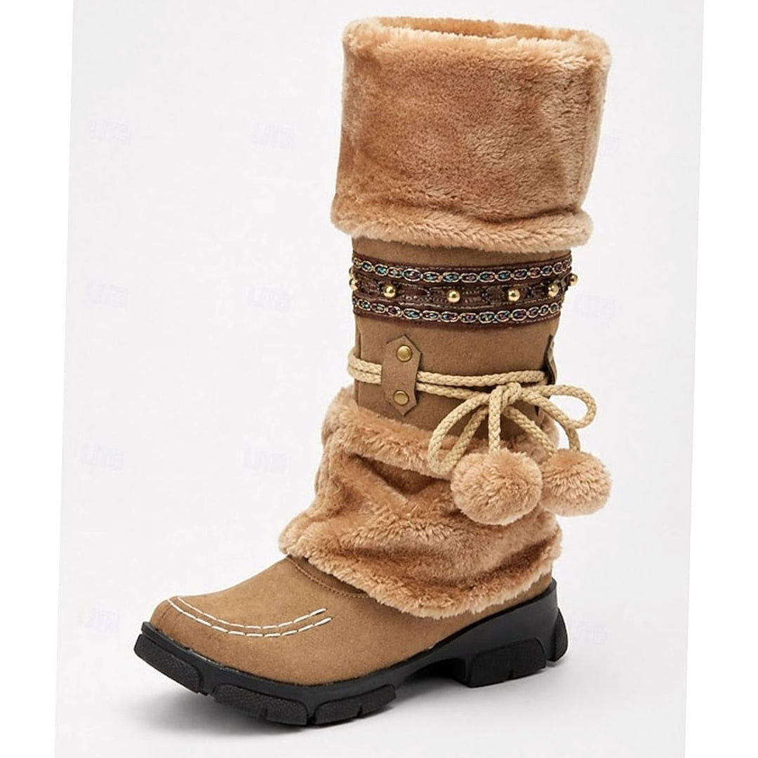 Women's Boho Faux-Fur Cuff Slouch Mid-Calf Winter Boots