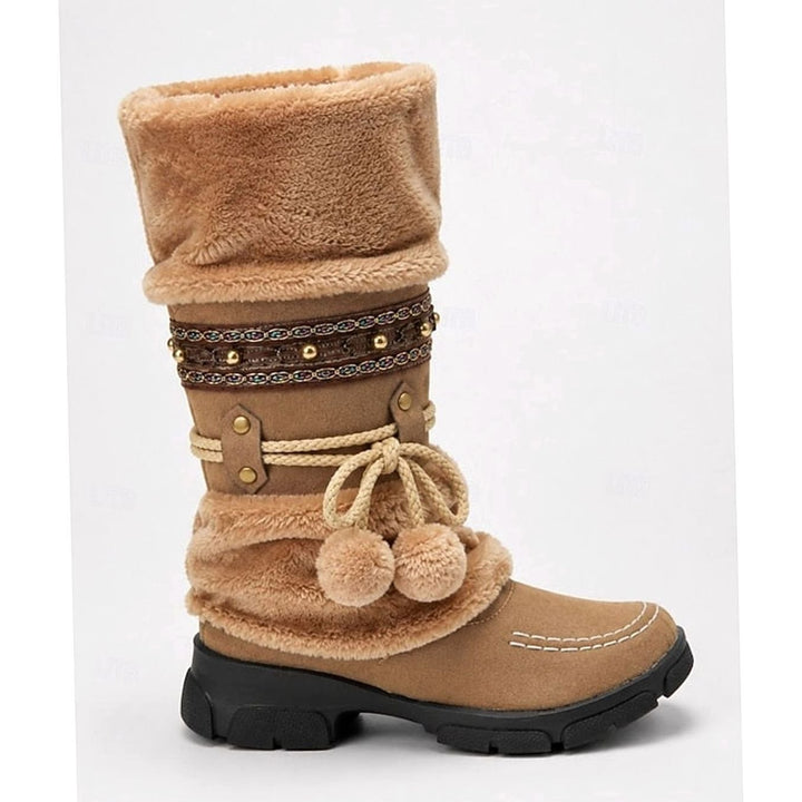 Women's Boho Faux-Fur Cuff Slouch Mid-Calf Winter Boots