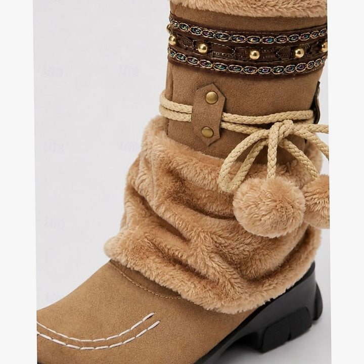 Women's Boho Faux-Fur Cuff Slouch Mid-Calf Winter Boots
