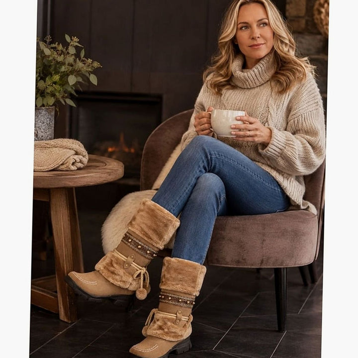 Women's Boho Faux-Fur Cuff Slouch Mid-Calf Winter Boots