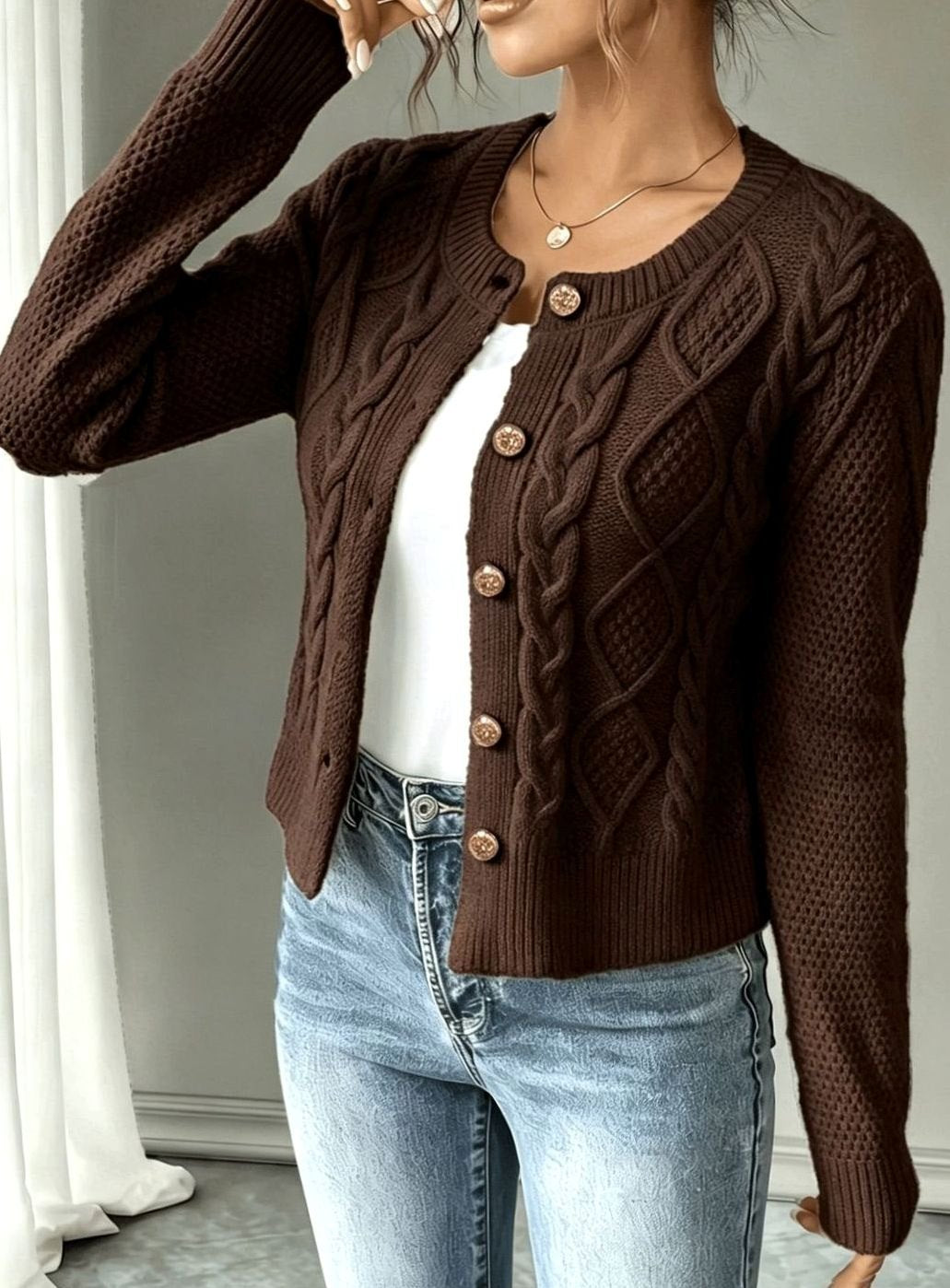 Women's Cable-Knit Button-Front Cropped Cardigan