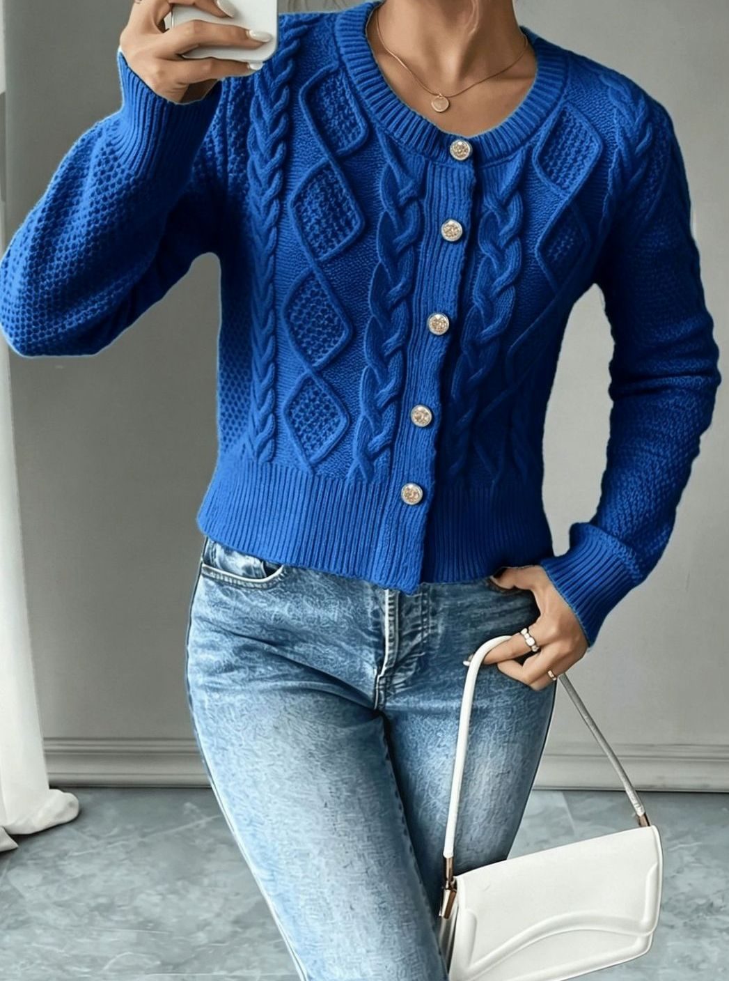 Women's Cable-Knit Button-Front Cropped Cardigan