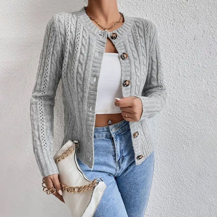 Women's Cable Knit Cardigan Button-Front Long-Sleeve Sweater - Gray