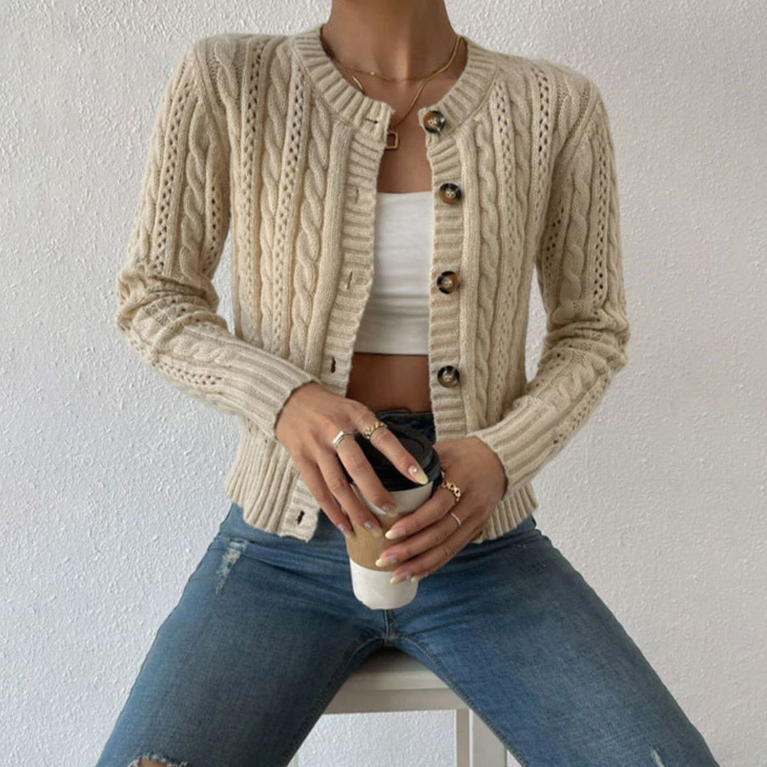 Women's Cable Knit Cardigan Button-Front Long-Sleeve Sweater - Beige