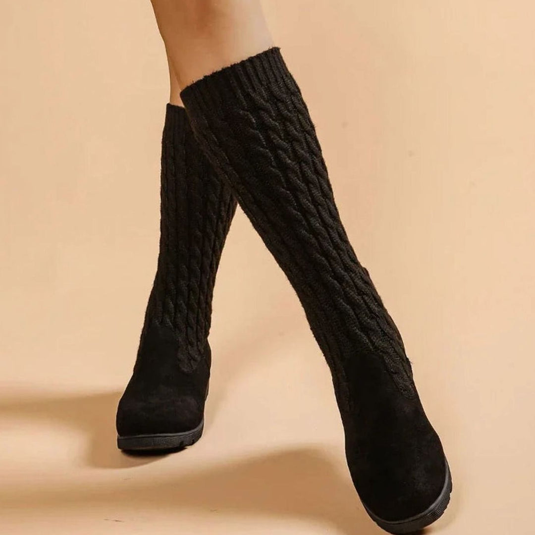 Women's Cable-Knit Suede Wedge Knee-High Boots